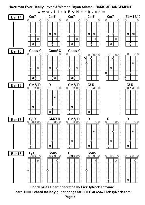 Chord Grids Chart of chord melody fingerstyle guitar song-Have You Ever Really Loved A Woman-Bryan Adams - BASIC ARRANGEMENT,generated by LickByNeck software.